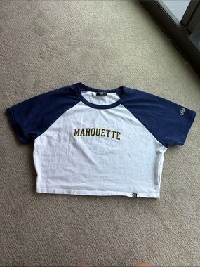 Marquette Crop Tee - White & Navy